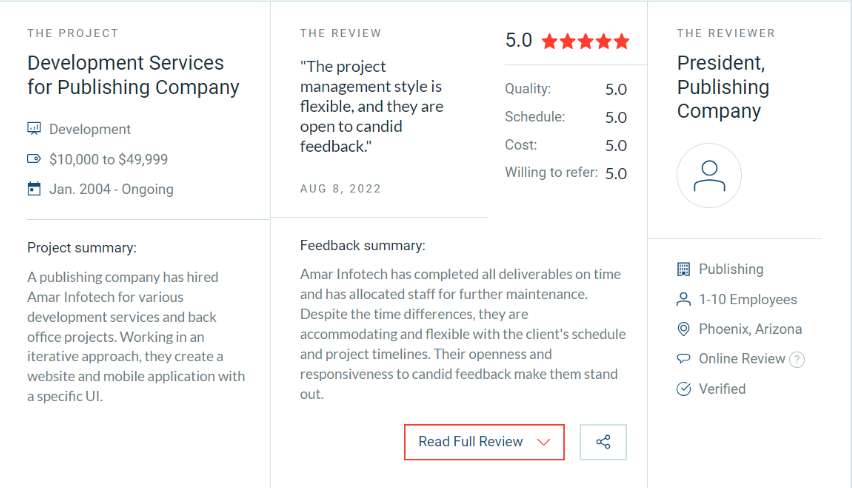 Amar Infotech 5-Star Review on Clutch