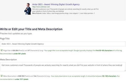 Ardor SEO Website Metadata Length Checker