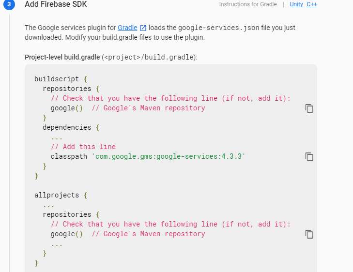 Firebase SDK setup for Android development